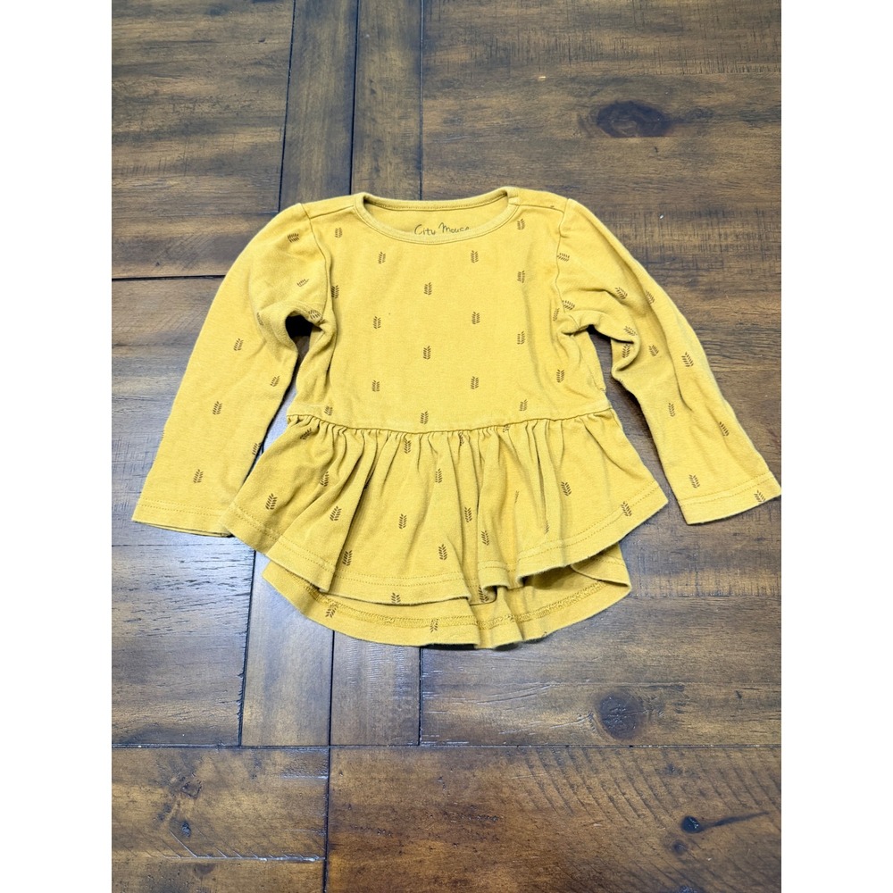City Mouse Organic Cotton Peplum‎ Top Mustard Yellow Arrow Print 18-24 Months
